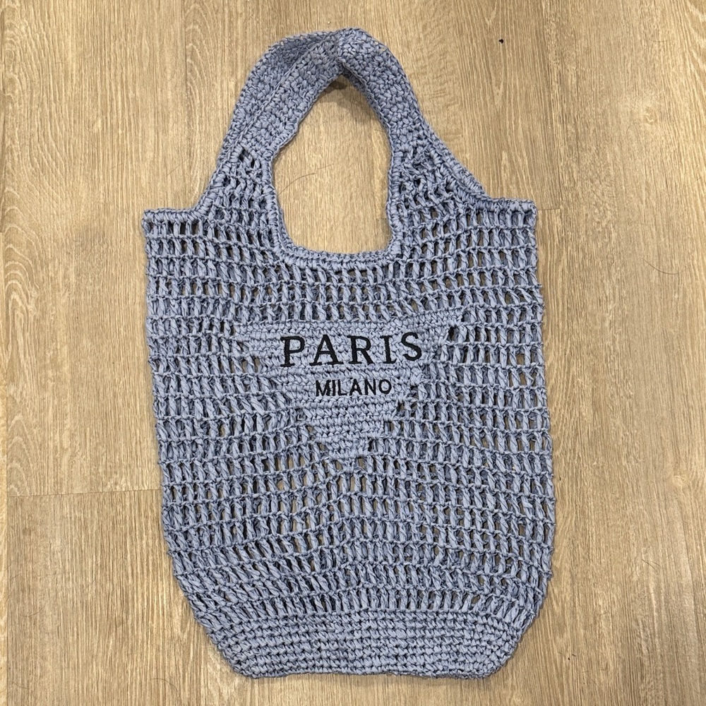 Blue Crochet Tote Bag